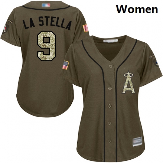 Angels #9 Tommy La Stella Green Salute to Service Women Stitched Baseball Jersey